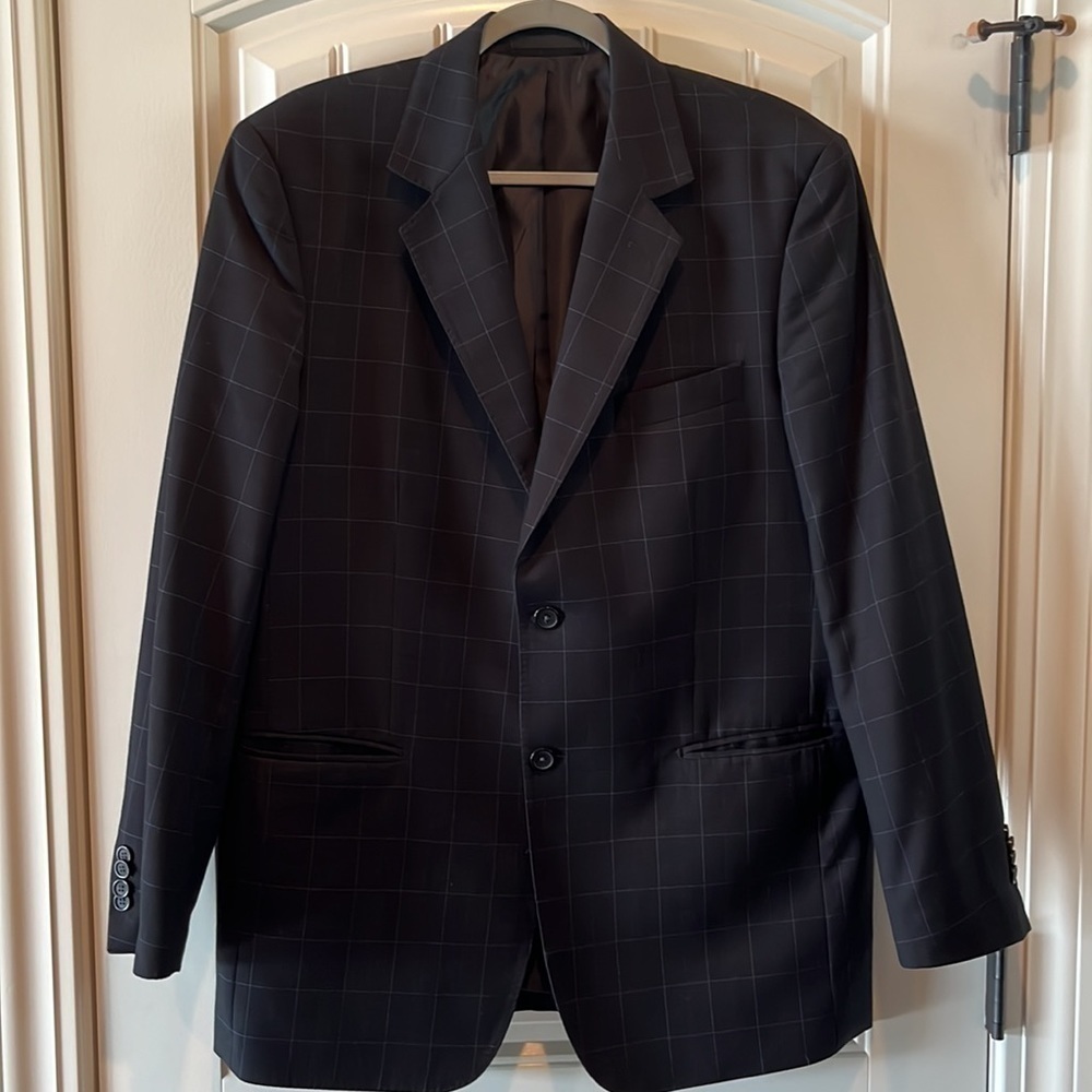 CERUTTI 1881 Italian suit jacket dark gray/ black blue windowpane tag Italian 52